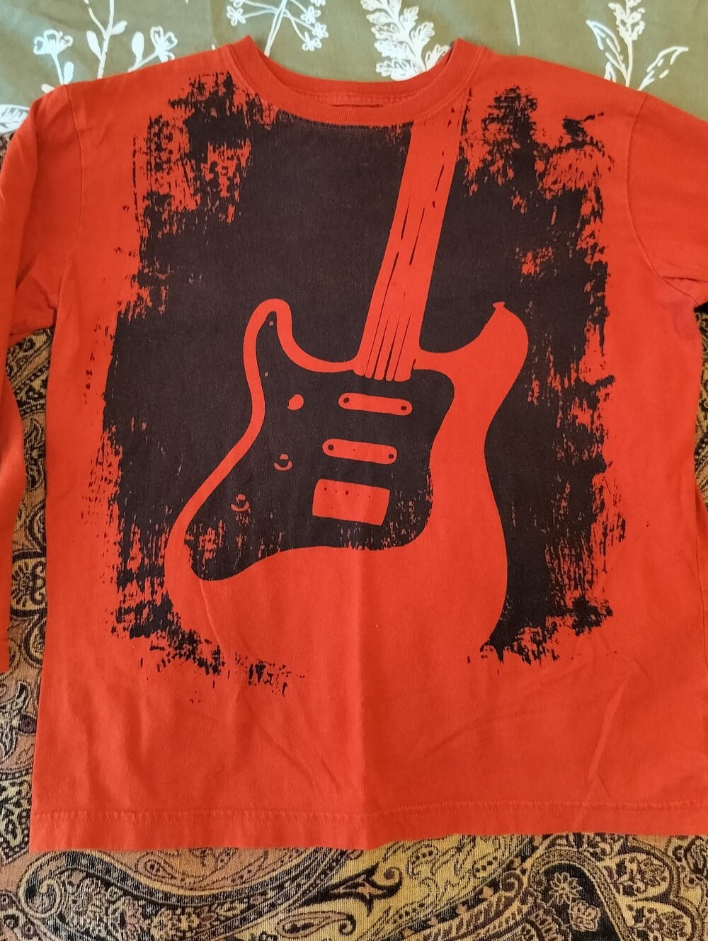 The Children’s Place Boys Orange Guitar Graphic Long Sleeve Tee Size L 10/12
